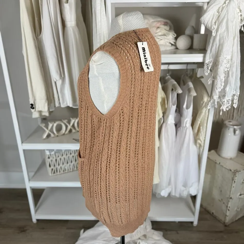 Women's Tan Knit Sweater Vest - Picture 3 of 8